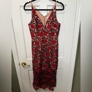 Dress the Population Red Floral Lace Dress Size Medium